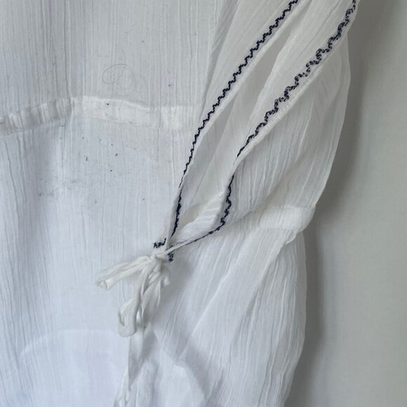 Joie Tunic Beach Dress Coverup M/L White V-Neck Blue Embroidered Cotton Summer - Picture 5 of 11